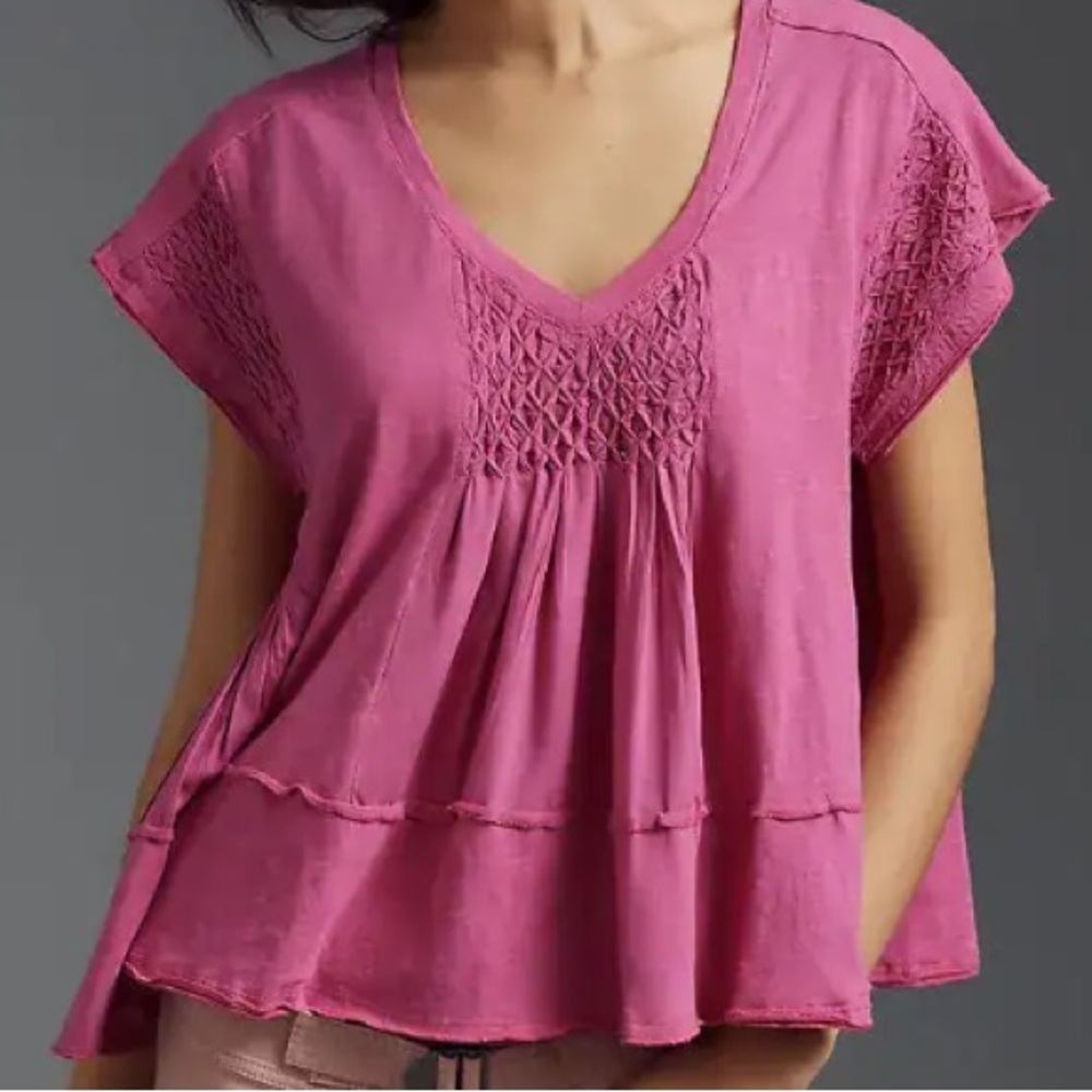 Anthropologie Smocked Swing Tee in Pink